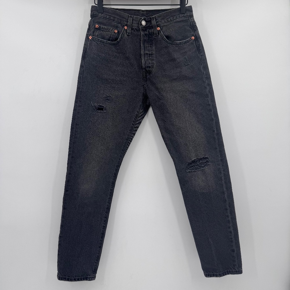 Levis 501 Premium Original Jeans Women 26 Black Straight Grunge Button Fly Faded